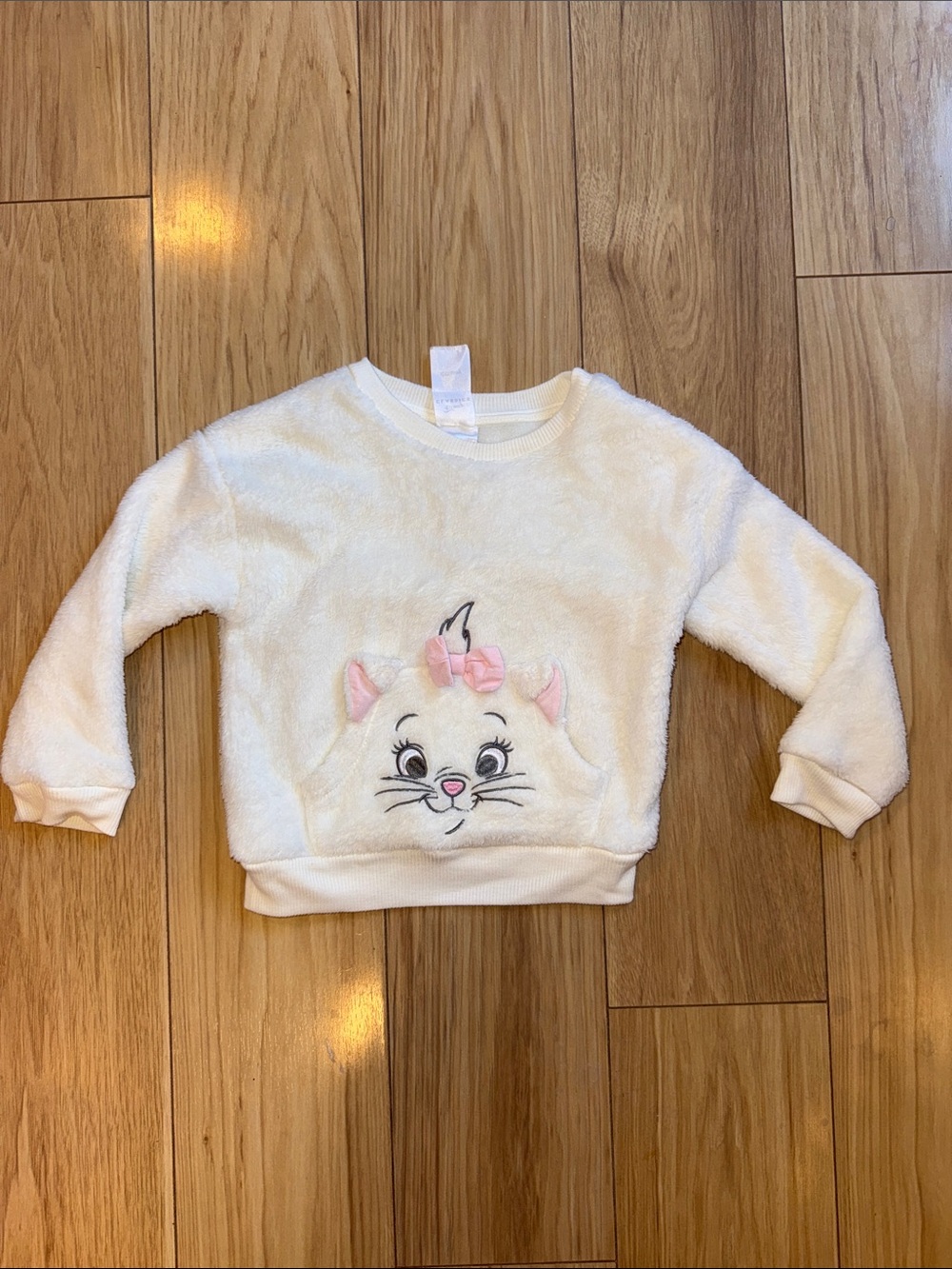 Girls' Cream Plush Sweatshirt with Marie Aristocats Face